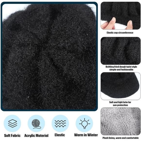 3 Pieces Wom Winter Beanie Hats Cap with Visor Knitted Newsboy main image 6